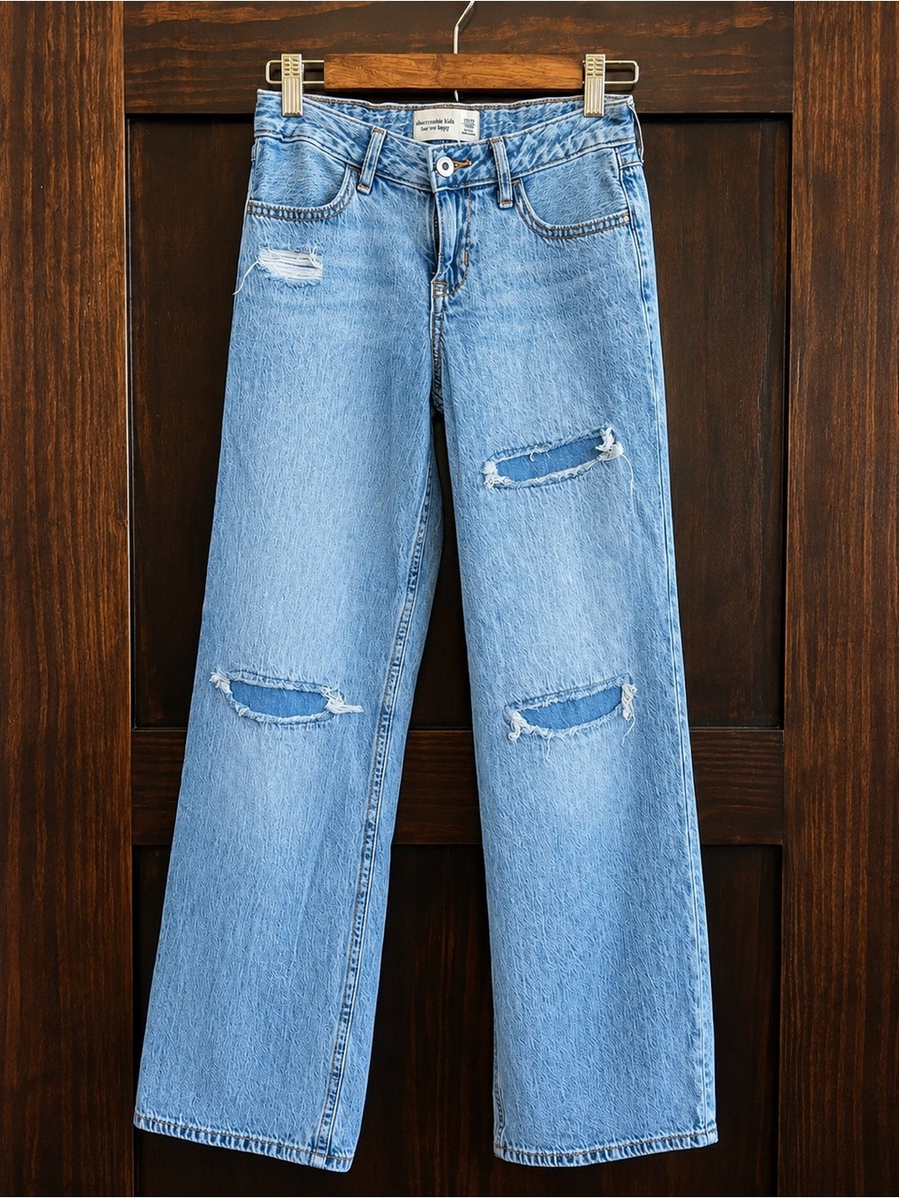 abercrombie kids Light Blue Distressed Straight-Leg Jeans